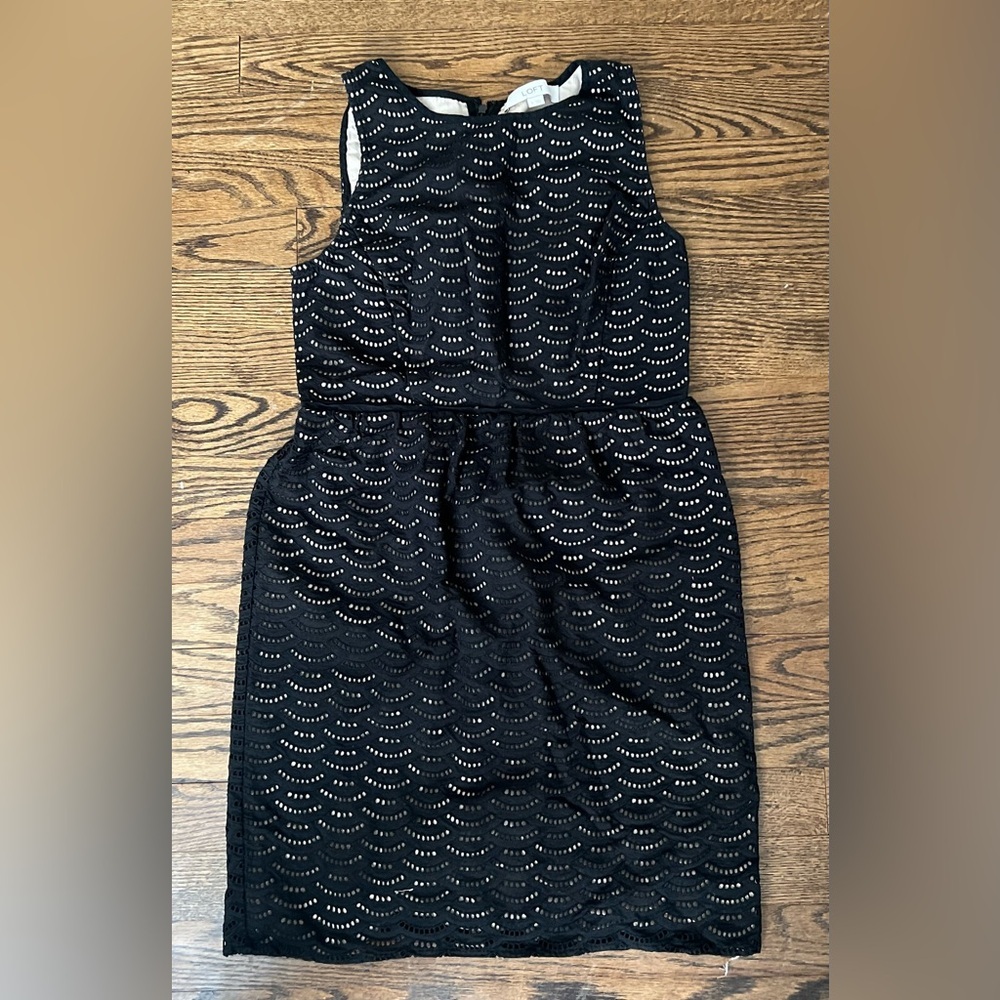 LOFT Black Eyelet Midi Dress